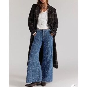 We The Free Front Row Wide Leg Flare Jeans Making Waves Blue Size 27 NEW Western